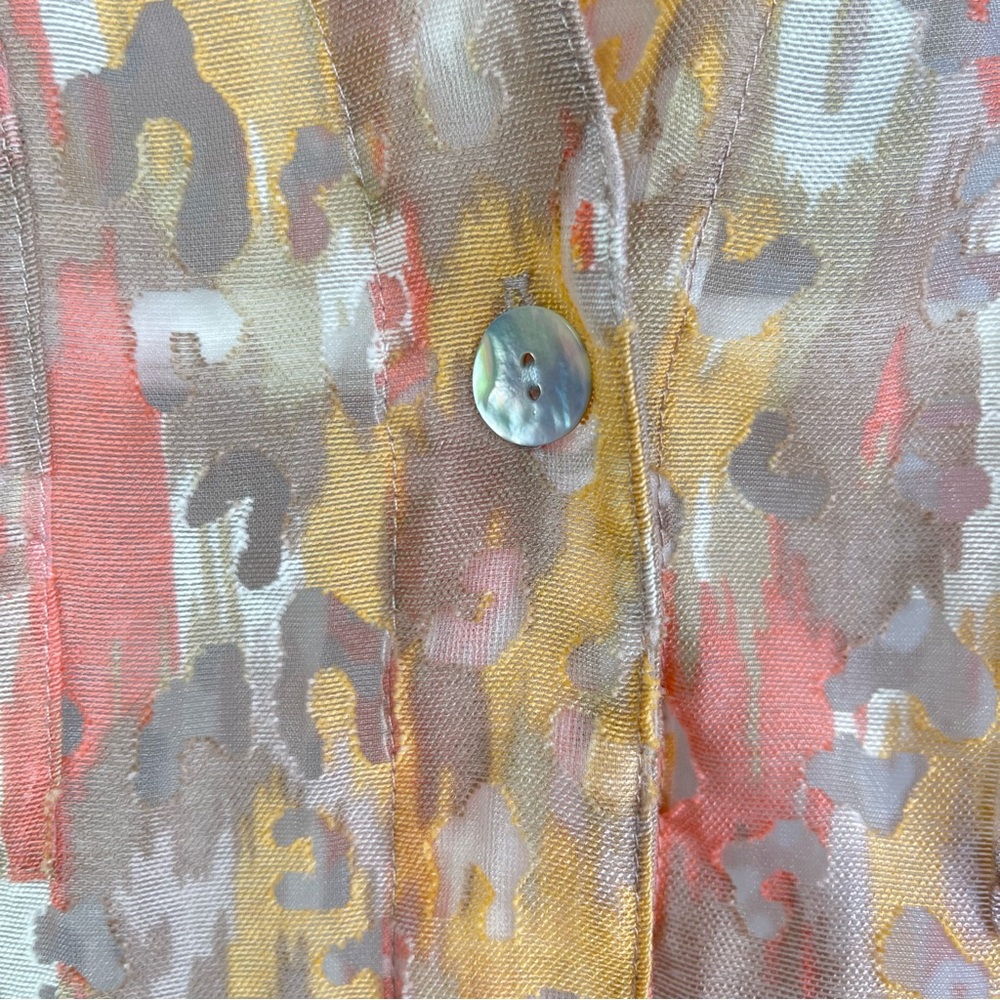 Ruby Rd. Abstract Earthy Watercolor Sheer Button Up Blouse Size 8 - Picture 6 of 14